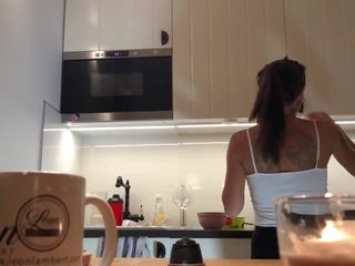 Perfect Pokies on the Kitchen Cam Braless Sylvia and Her